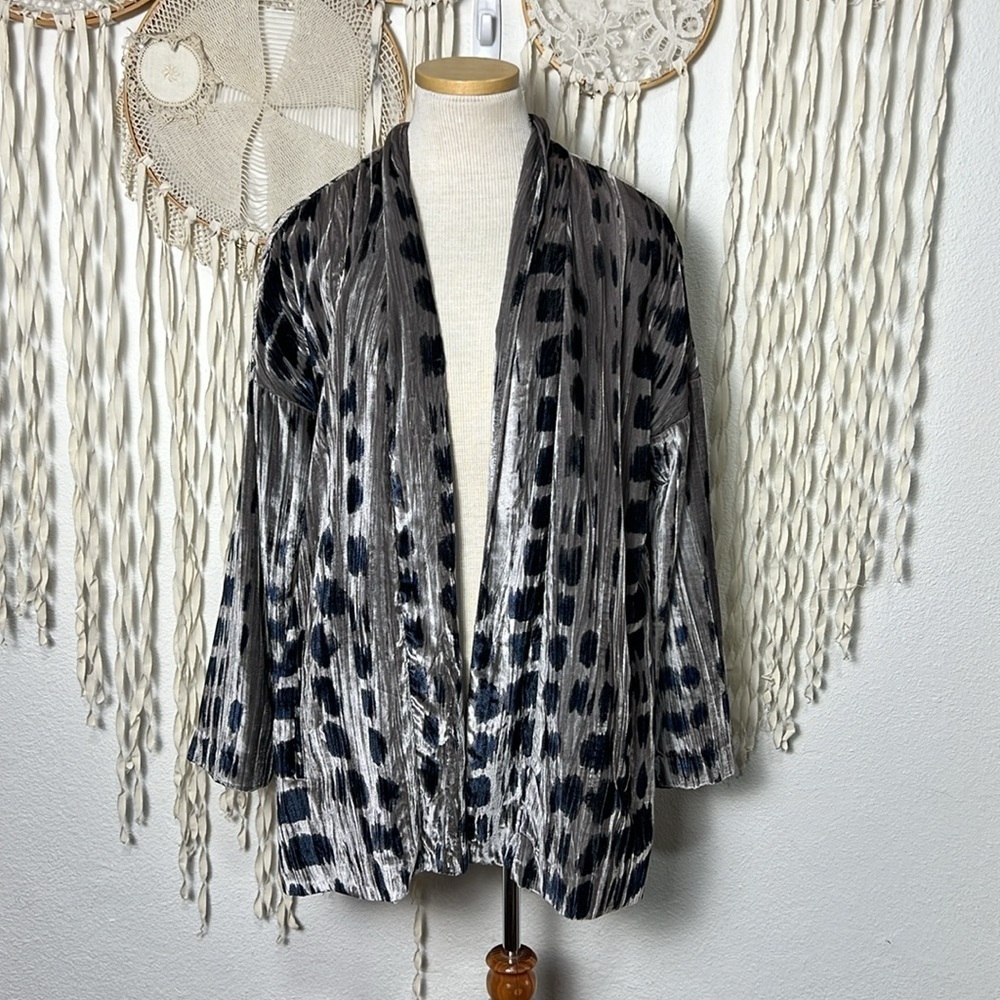 J. Jill | Pure Jill Gray Taupe and Navy Velvet Jacket Size M
